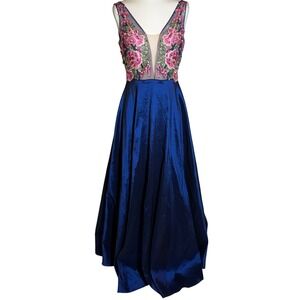 Say Yes to the Prom Blue Floral Embroidered Formal Gown Dress Juniors Size 9